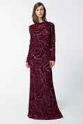 Cut Velvet Long Sleeve Blouson Back Gown in Auburn