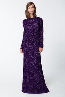 Cut Velvet Long Sleeve Blouson Back Gown in Deep Amethyst