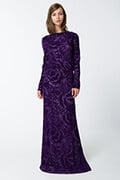 Cut Velvet Long Sleeve Blouson Back Gown in Deep Amethyst