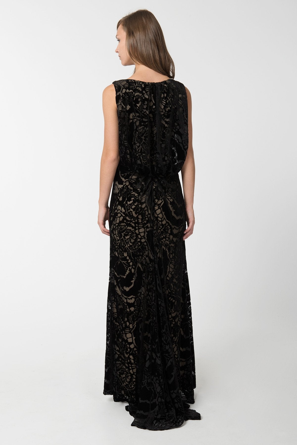 Cut Velvet Blouson Back Gown in Black