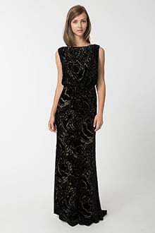 Cut Velvet Blouson Back Gown in Black