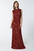Cut Velvet Blouson Back Gown in Carmine