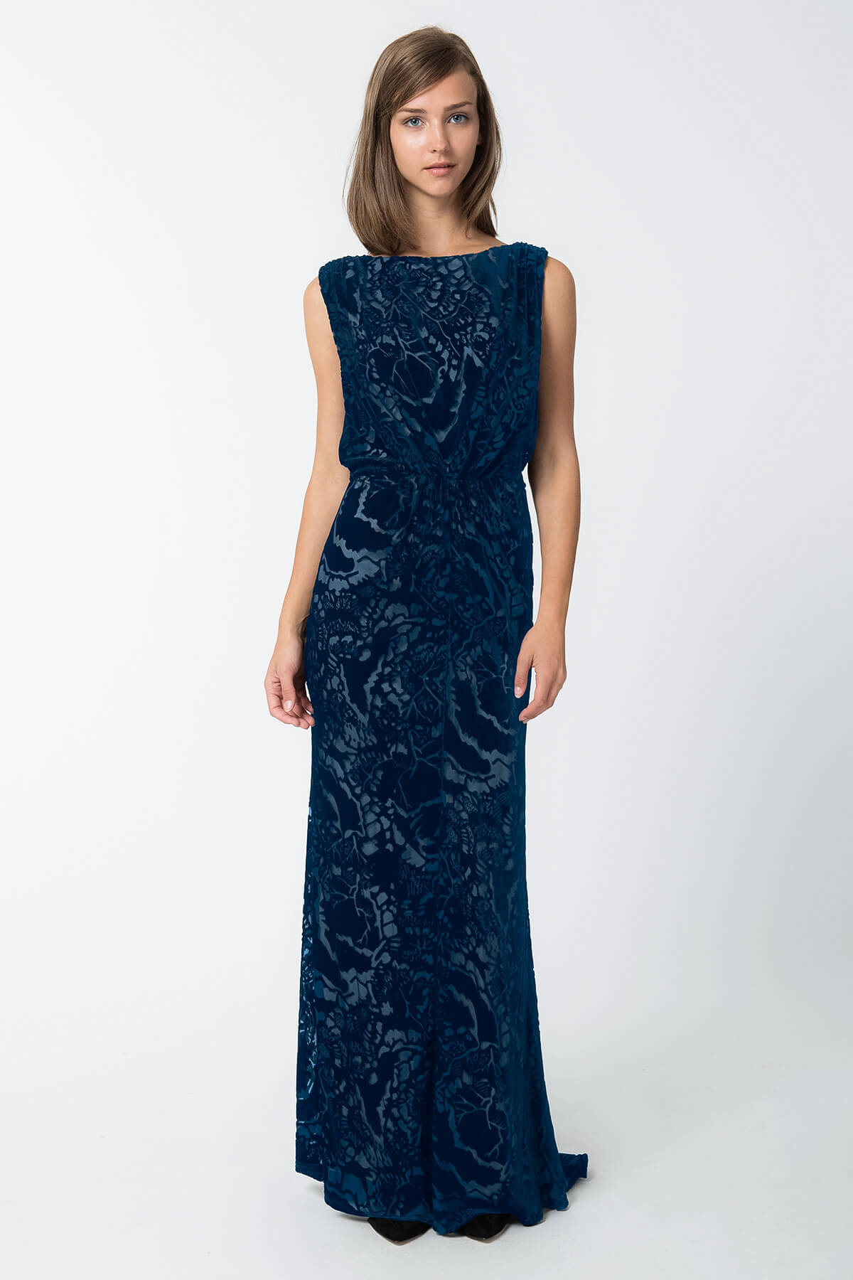 Cut Velvet Blouson Back Gown in Prussian Blue – Tadashi Shoji Official Online Boutique