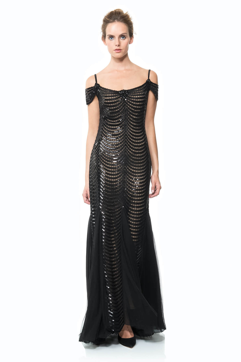 Sequin Embellished Crochet Lace Gown