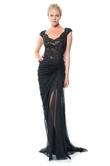 Sequin Embellished Draped Tulle Gown