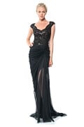 Sequin Embellished Draped Tulle Gown