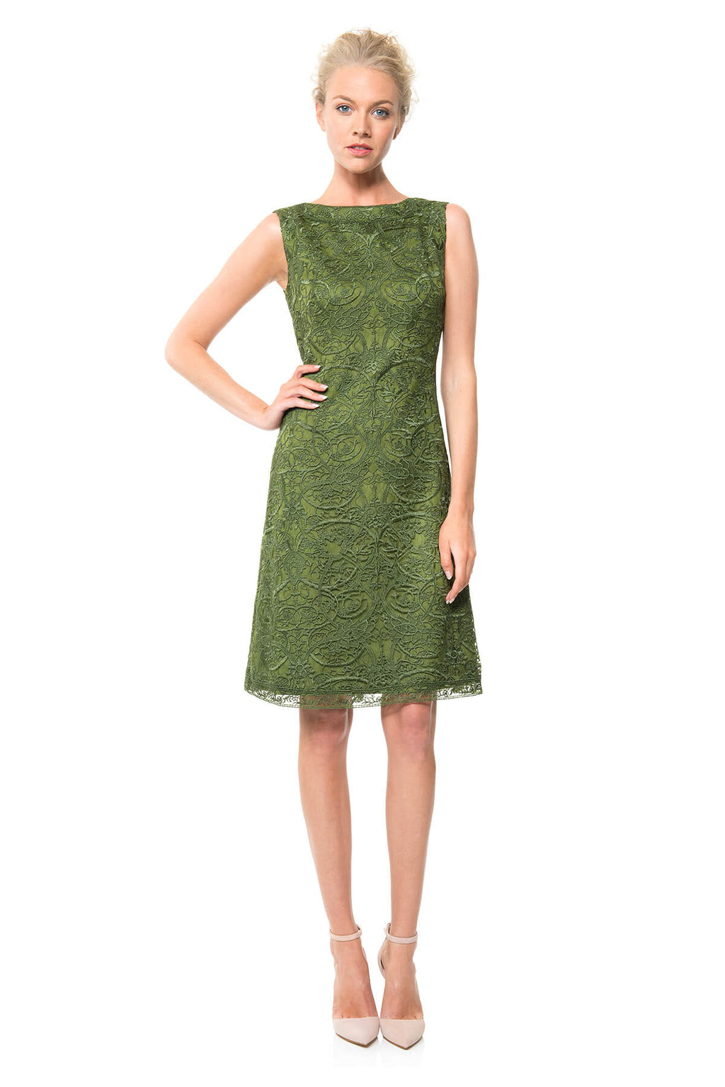 Embroidered Lace Boatneck Dress