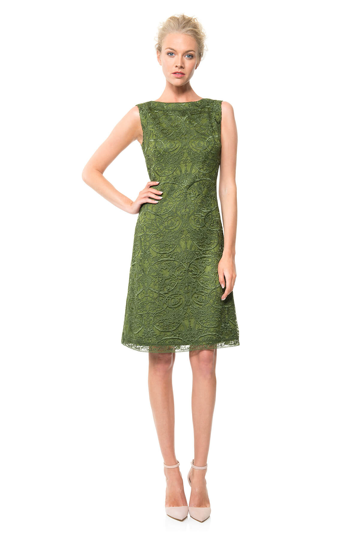 Embroidered Lace Boatneck Dress