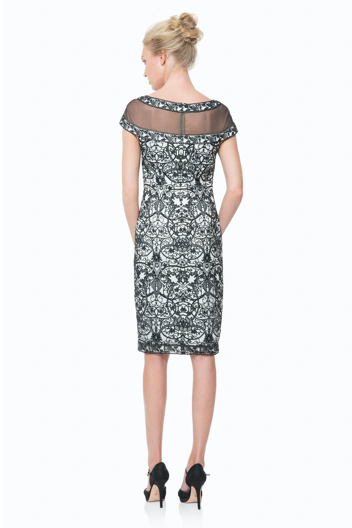 Lace Motif Dress with Illusion Neckline