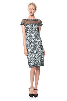 Lace Motif Dress with Illusion Neckline
