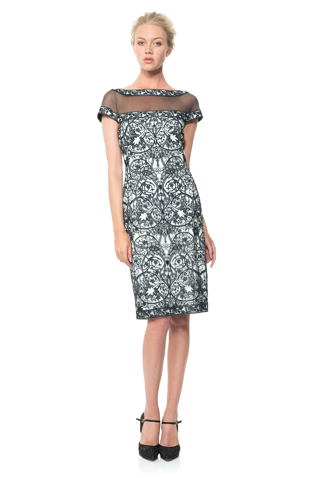 Lace Motif Dress with Illusion Neckline