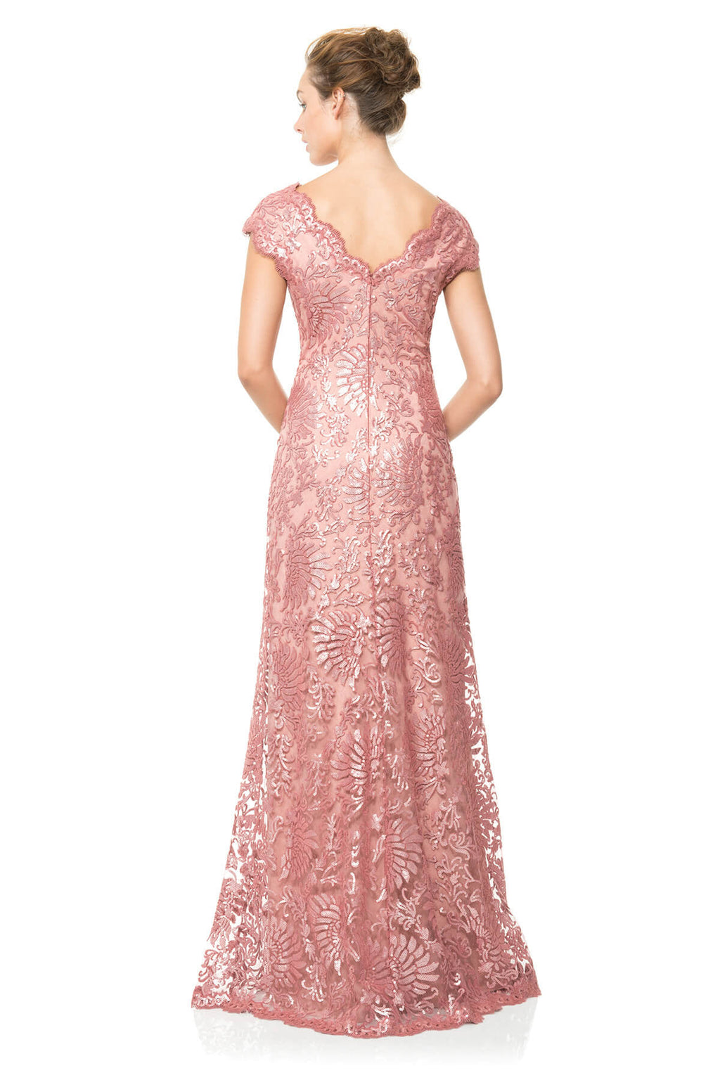 Paillette Embroidered Lace V-Neck Gown