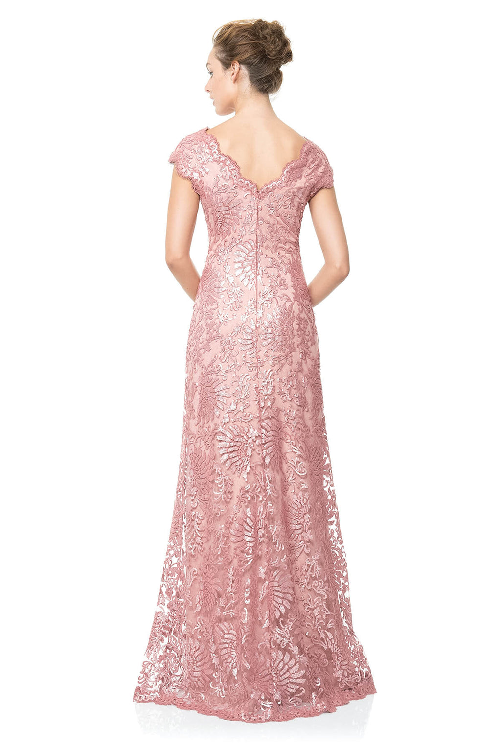 Paillette Embroidered Lace V-Neck Gown