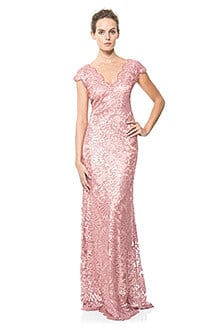 Paillette Embroidered Lace V-Neck Gown