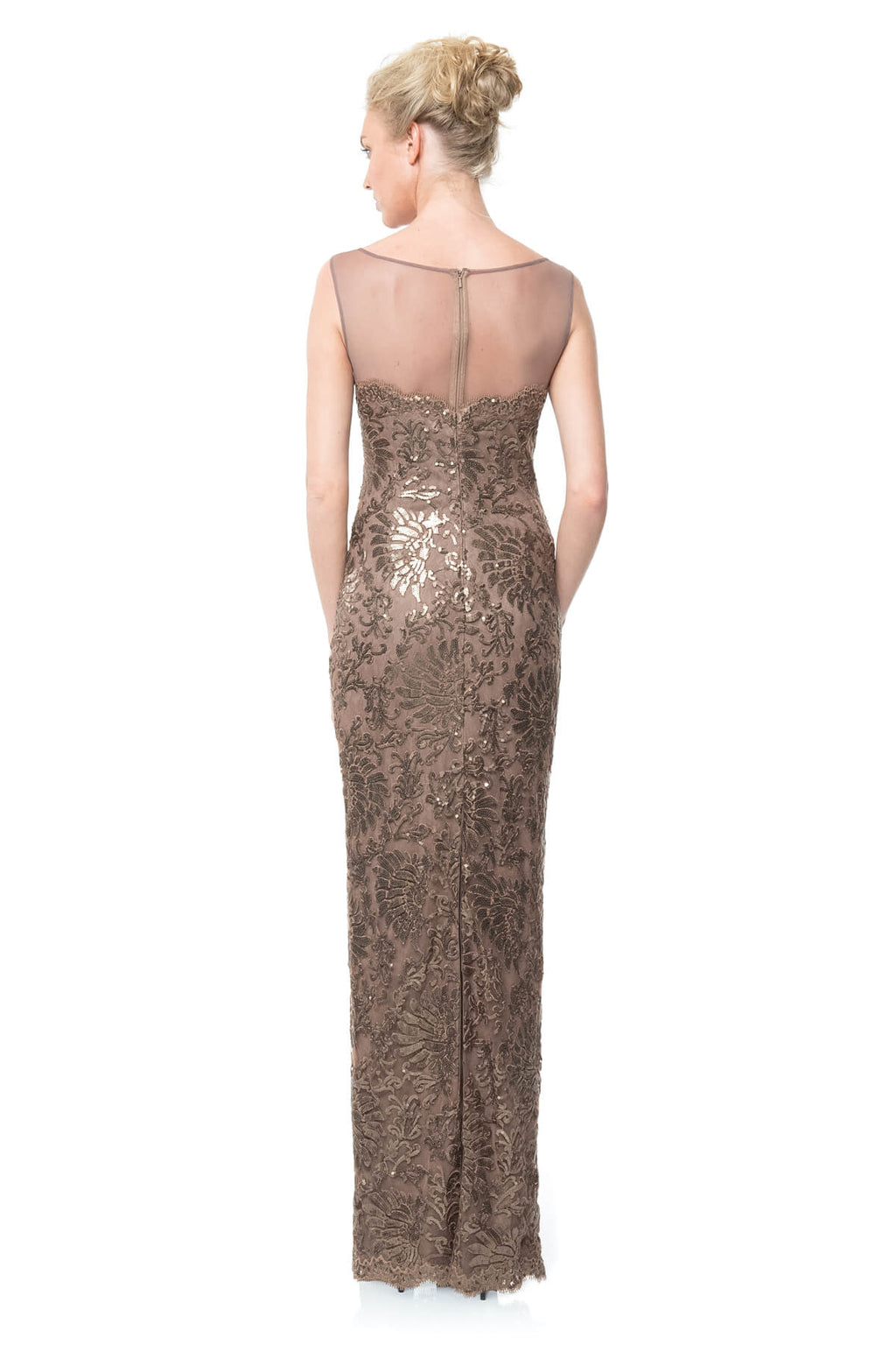 Mesh Illusion Sequin Gown