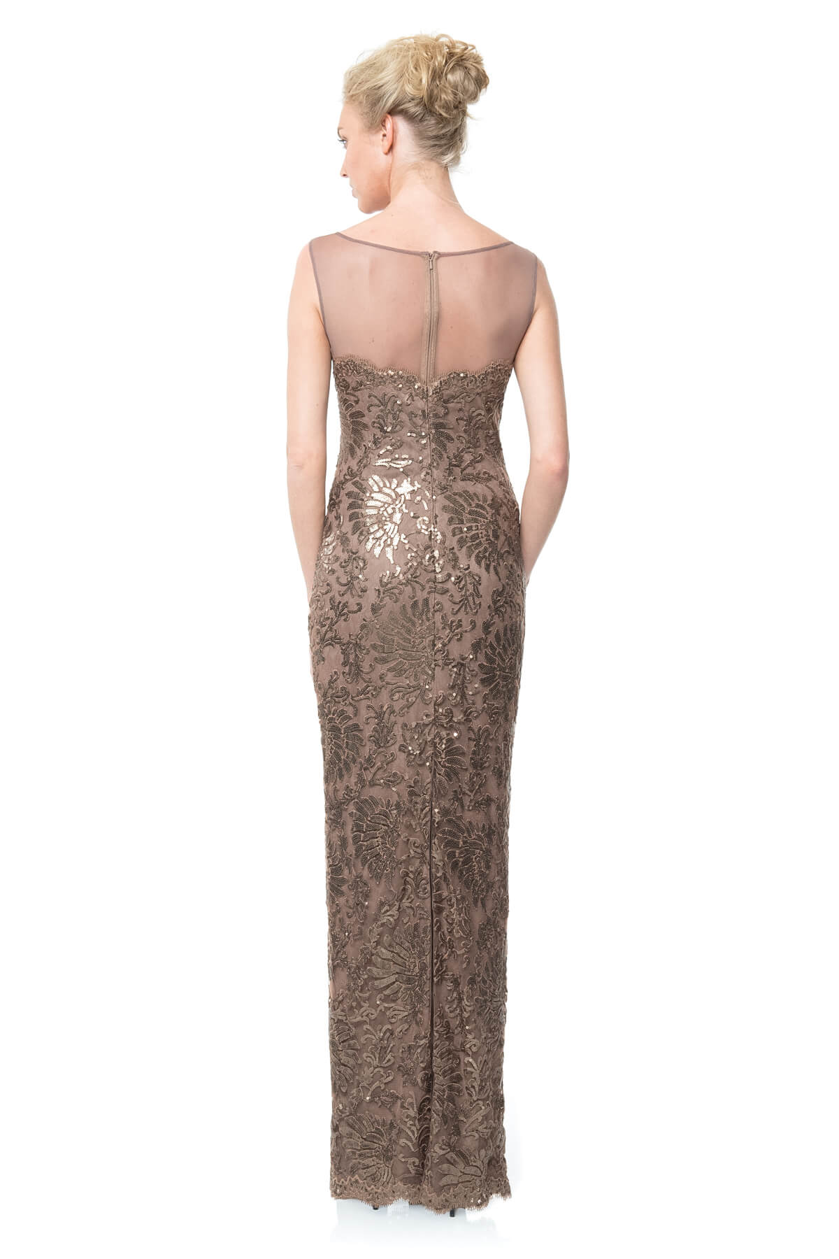 Mesh Illusion Sequin Gown