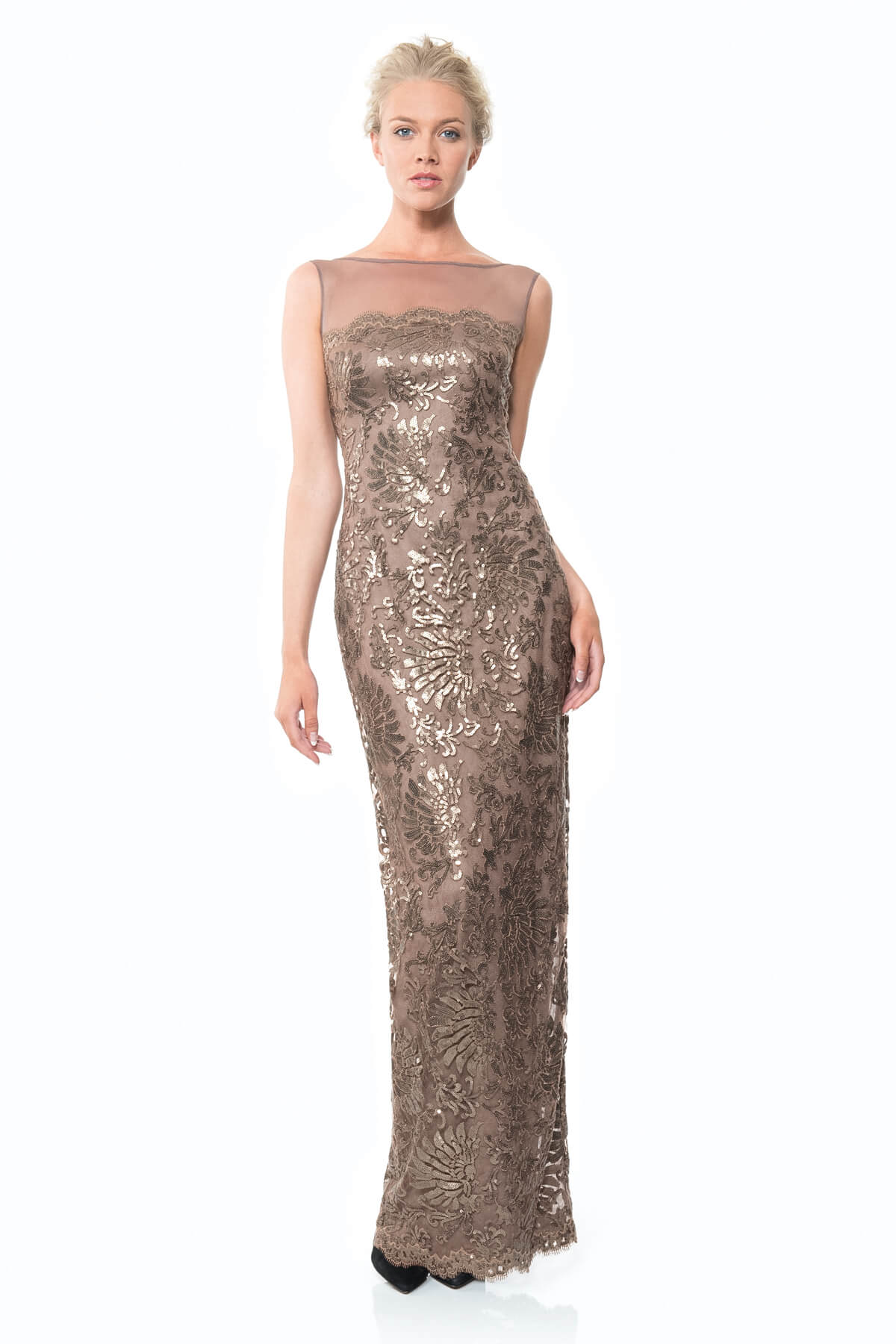 Mesh Illusion Sequin Gown