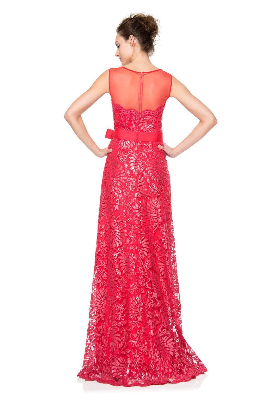 Mesh Illusion Paillette Embroidered Gown