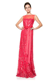 Mesh Illusion Paillette Embroidered Gown