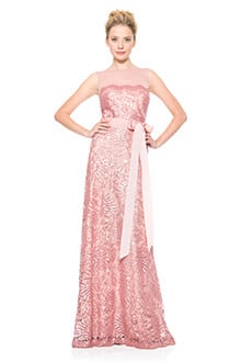 Mesh Illusion Paillette Embroidered Gown