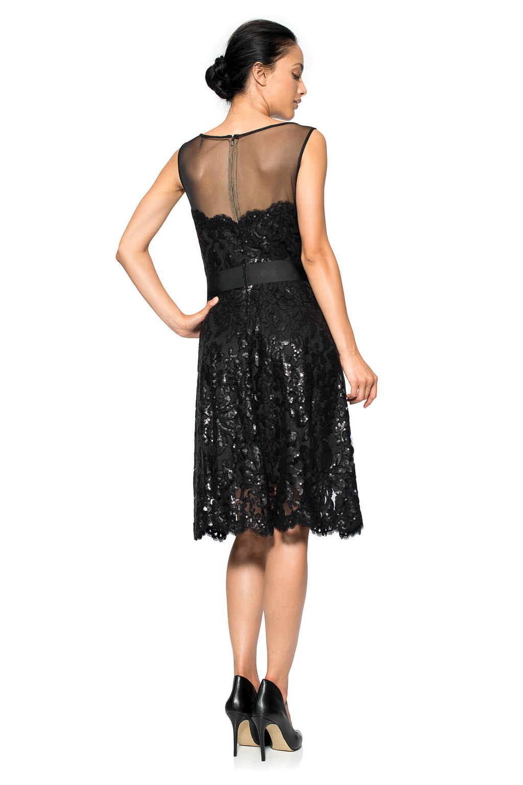 Mesh Illusion Paillette Embroidered Dress