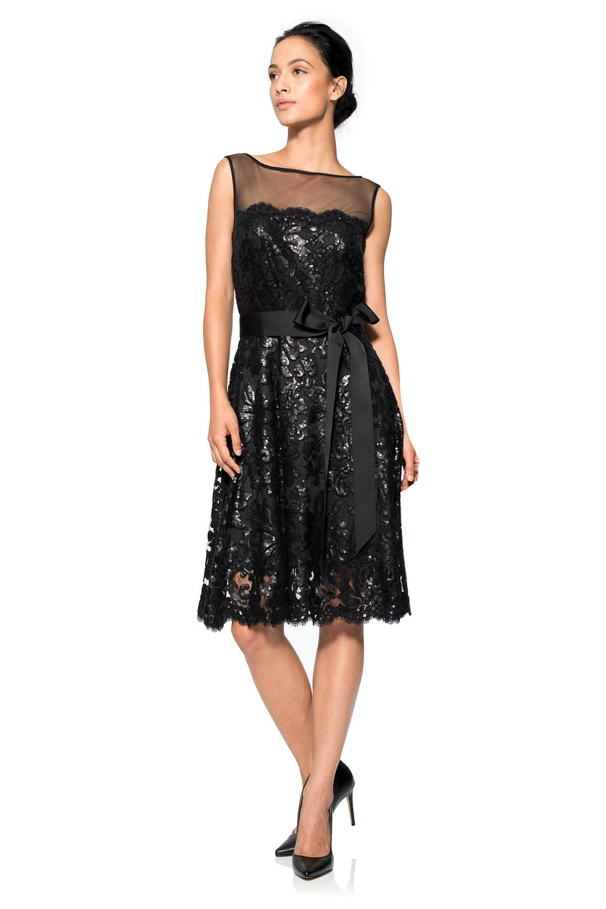 Mesh Illusion Paillette Embroidered Dress