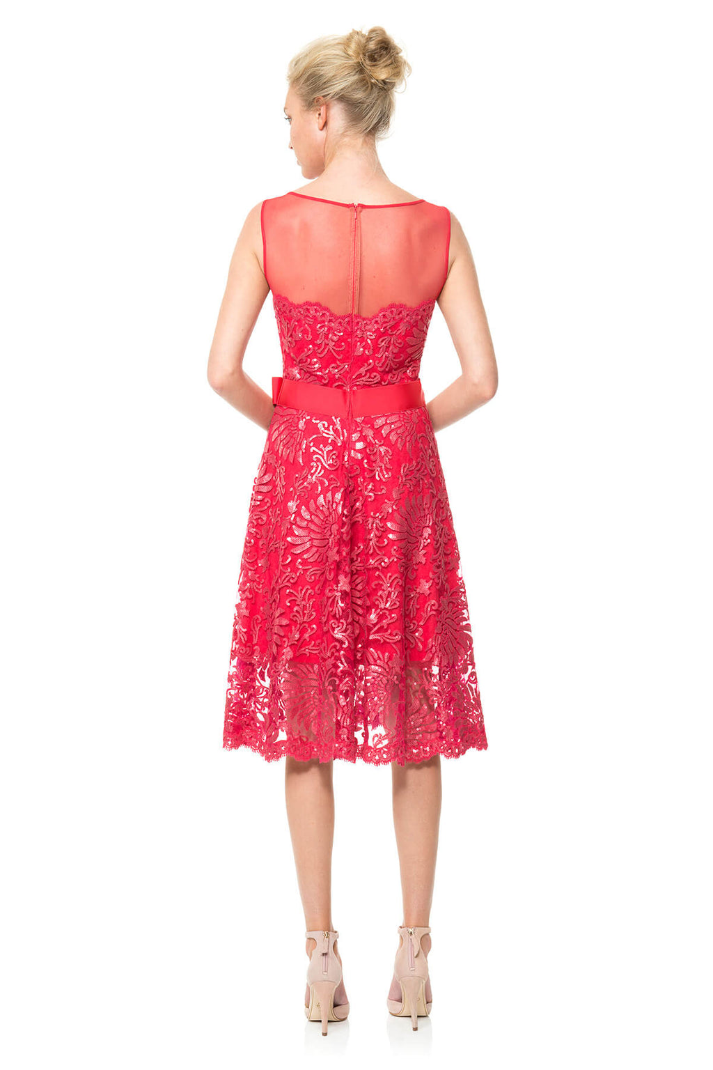 Mesh Illusion Paillette Embroidered Dress