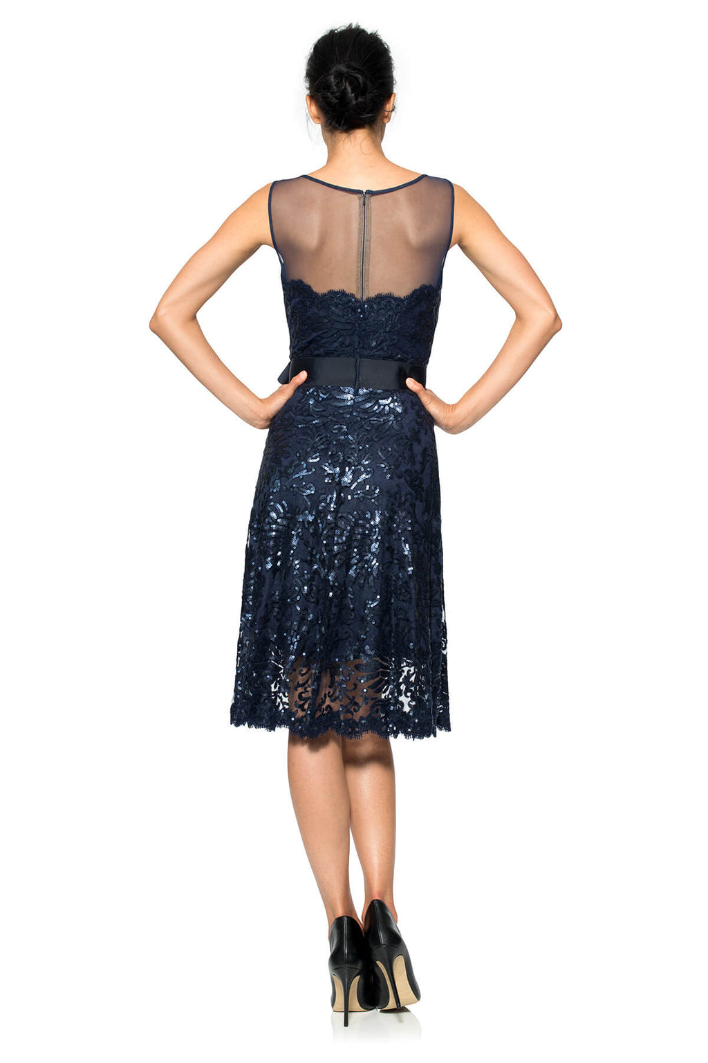 Mesh Illusion Paillette Embroidered Dress