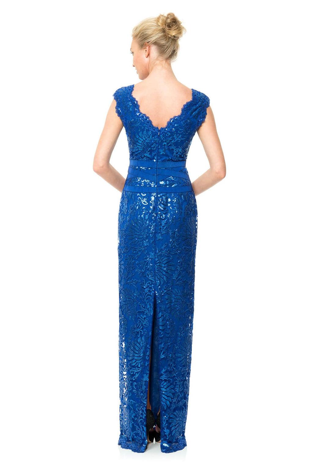 Paillette Embroidered Lace V-Neck Gown