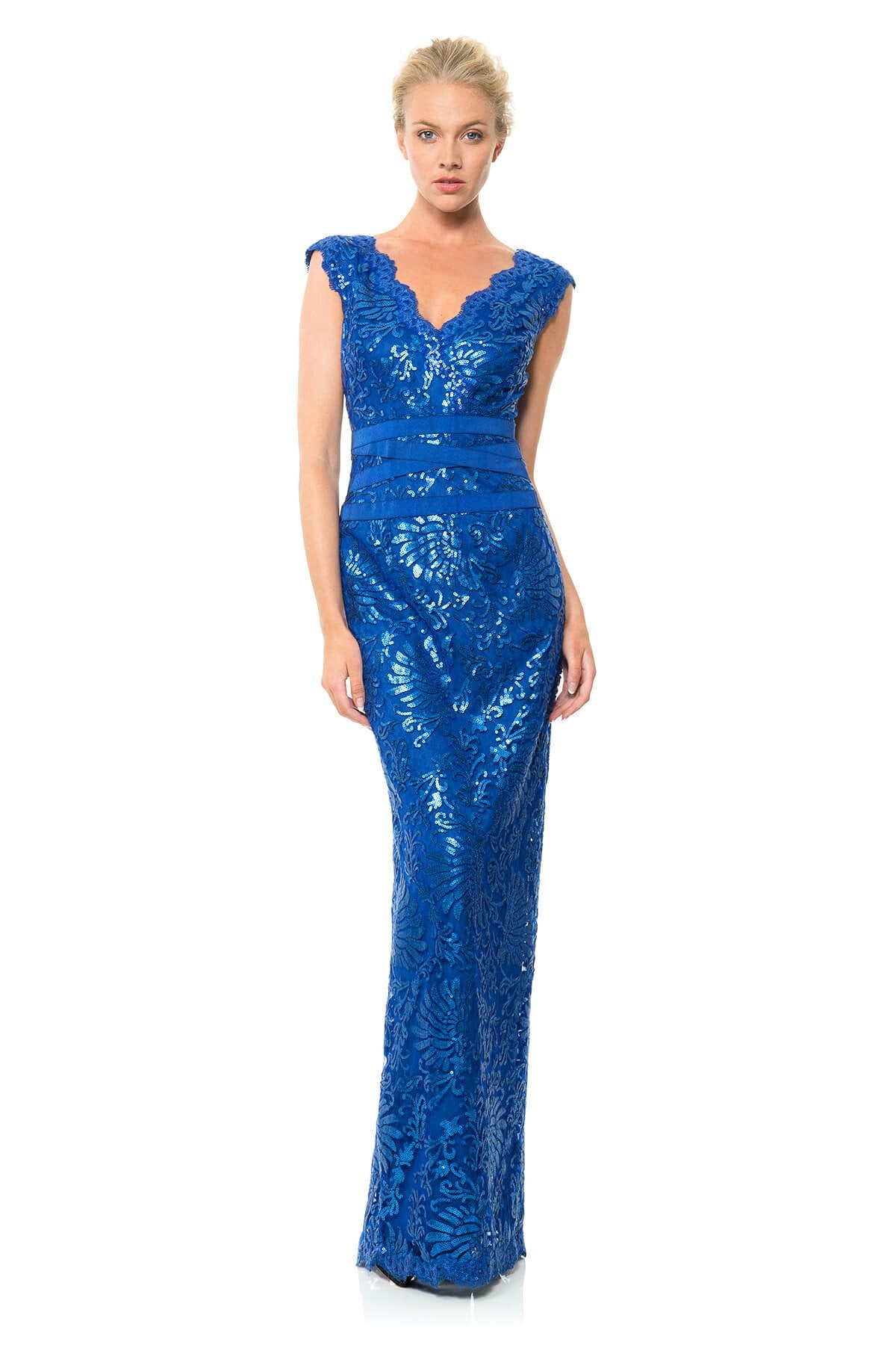 Paillette Embroidered Lace V-Neck Gown