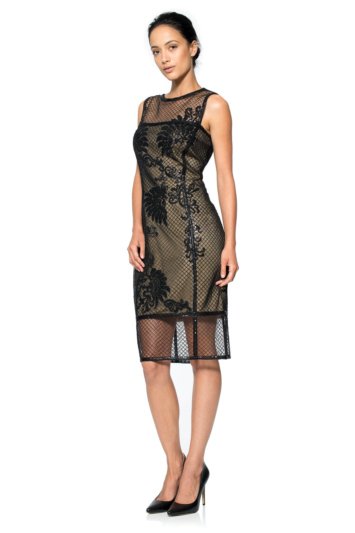 Grid Corded Tulle Sheath