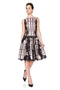 Neoprene Square Neckline Dress with Embroidered Tulle Overlay