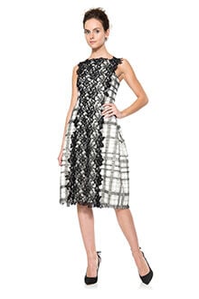 Neoprene Bell Dress with Embroidered Tulle Overlay
