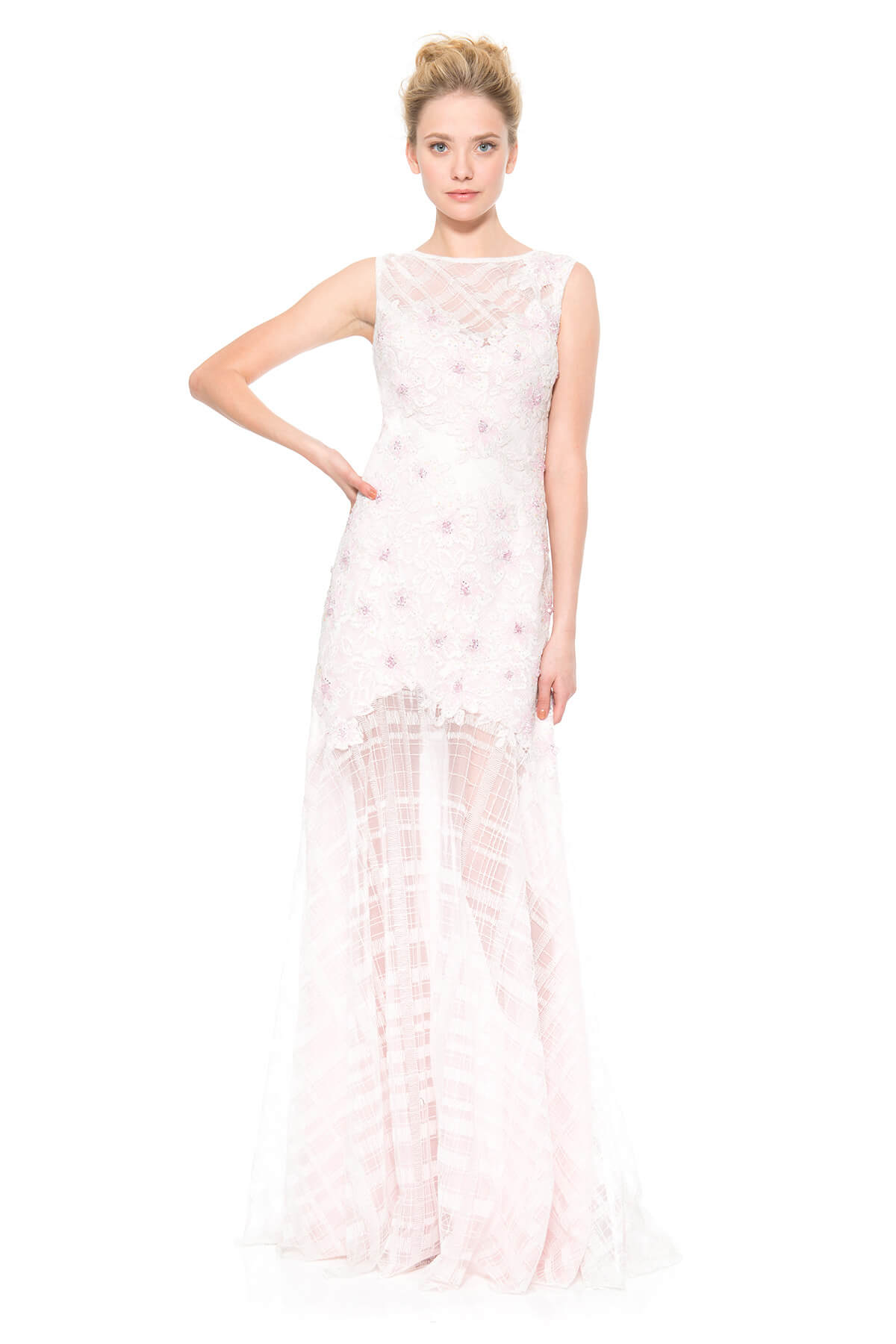Hand Beaded Lace Applique Embroidered Tulle Gown
