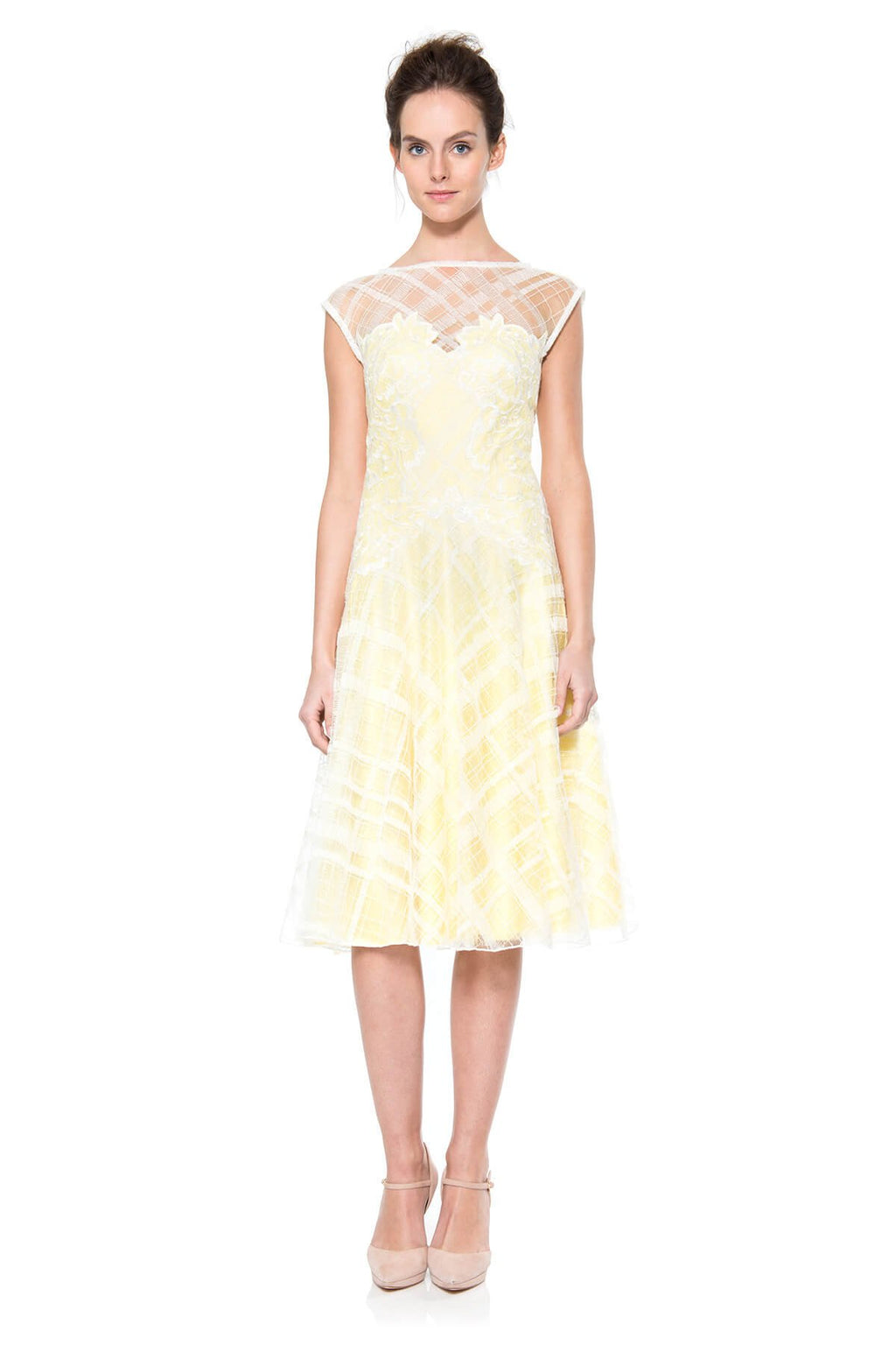 Embroidered Tulle Over Lace Dress