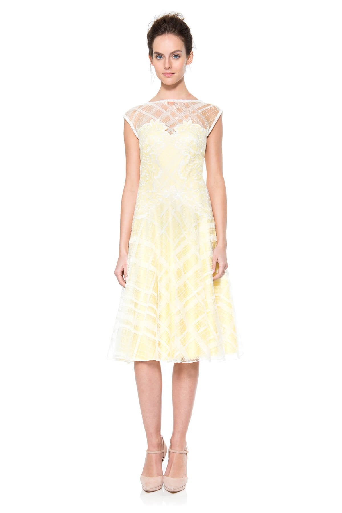 Embroidered Tulle Over Lace Dress