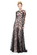 Embroidered Tulle Long Illusion Sleeve Gown