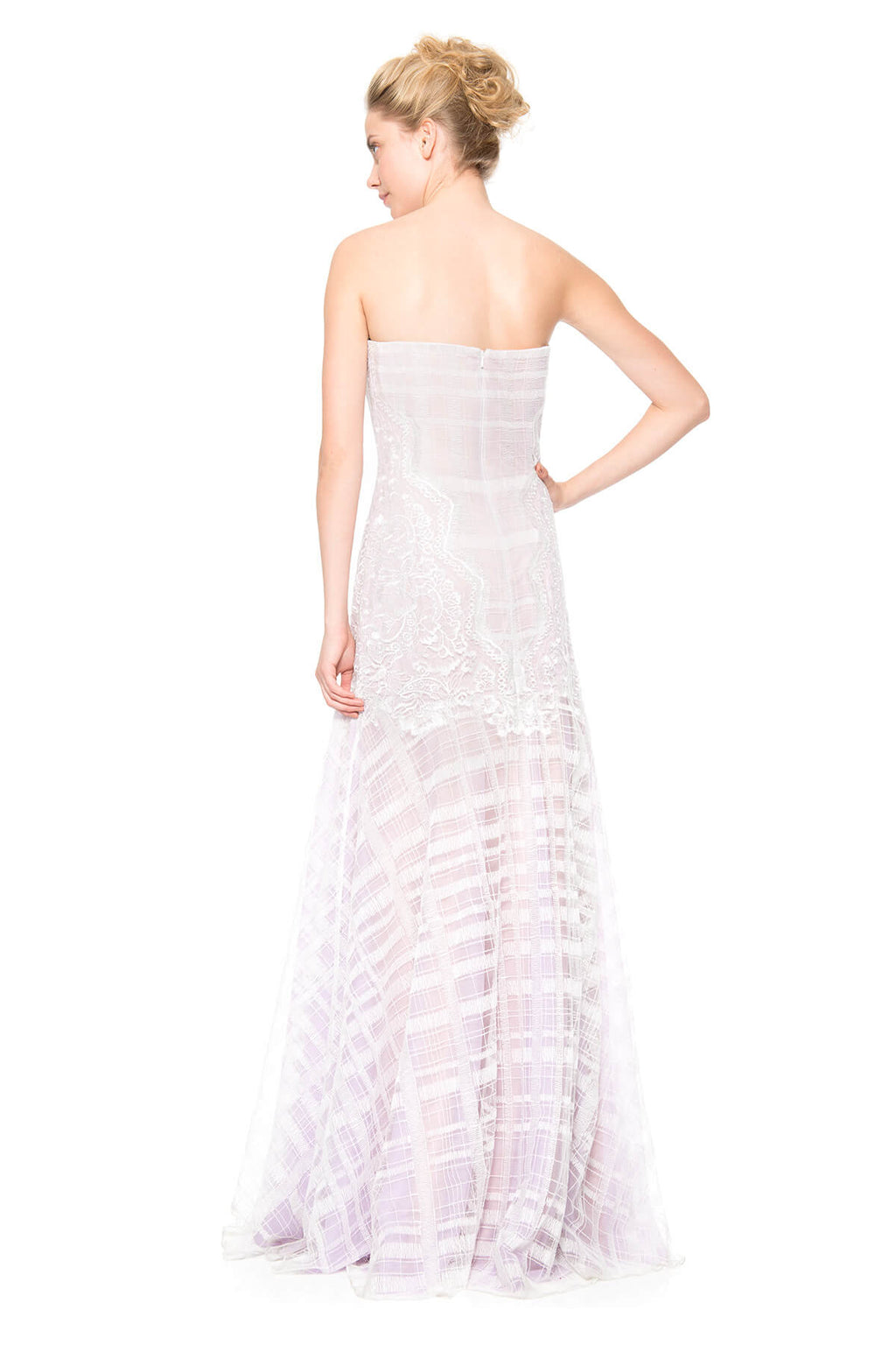 Embroidered Tulle Strapless Gown