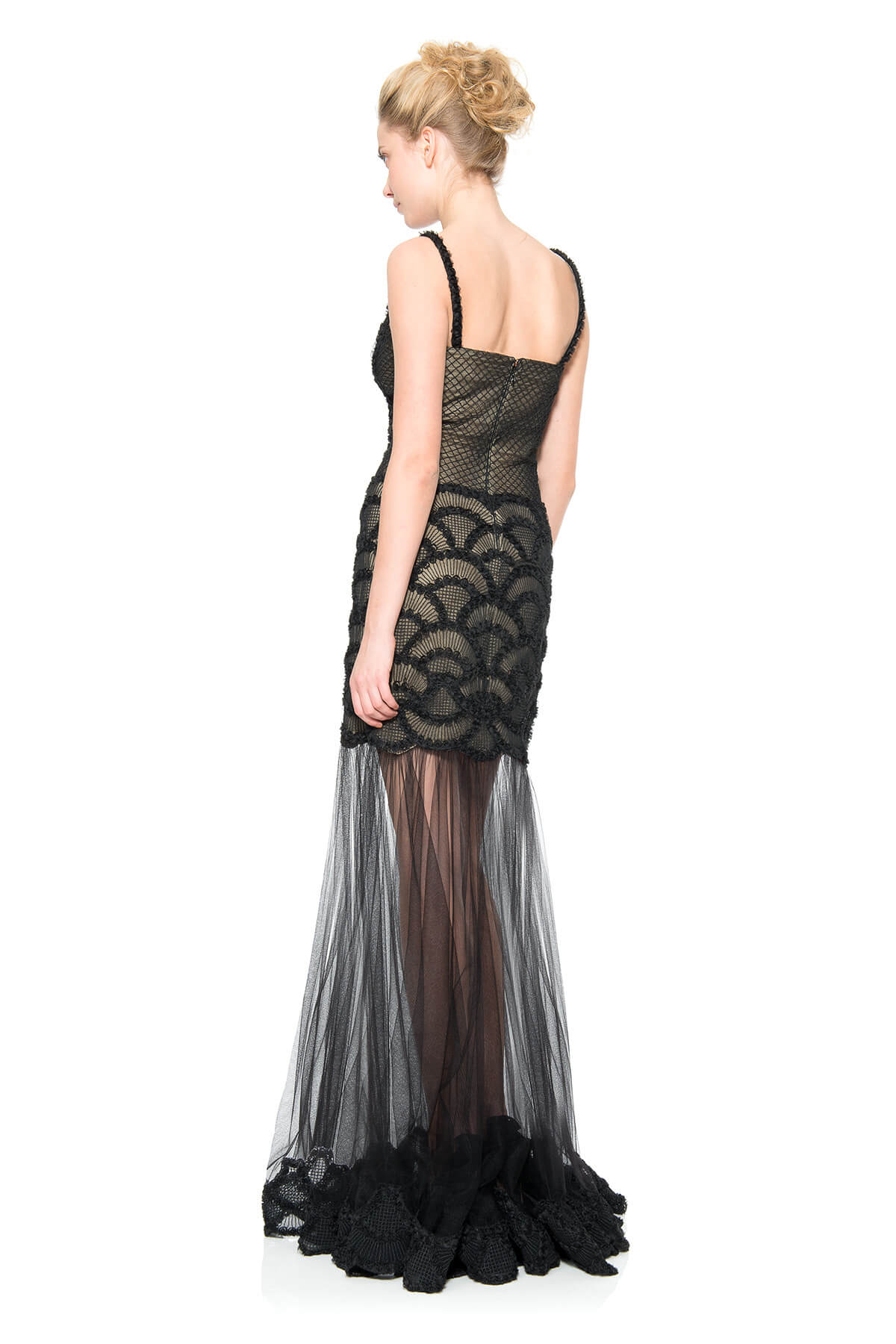 Rosette Scallop and Corded Tulle Gown