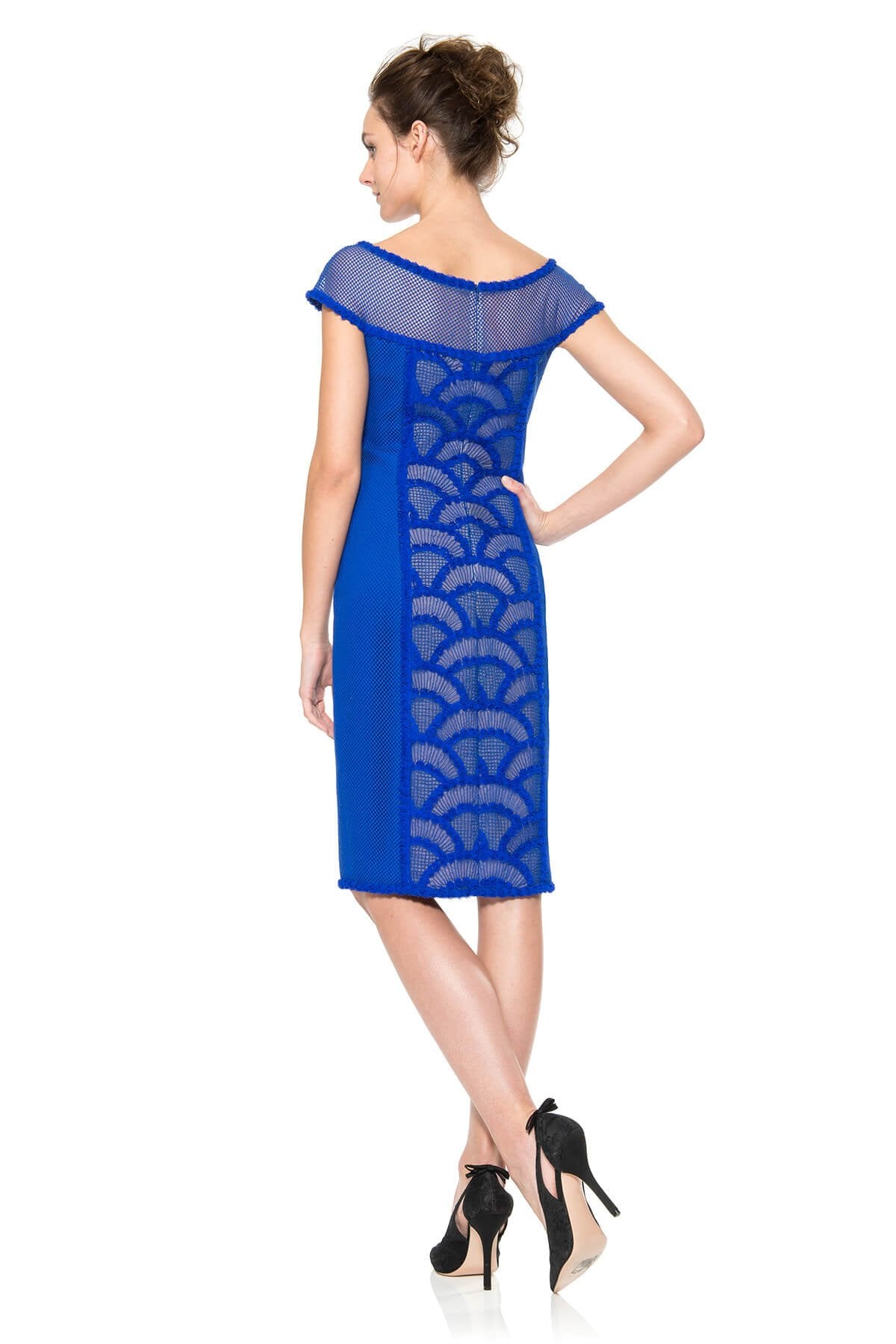 Rosette Scallop Cap Sleeve Dress