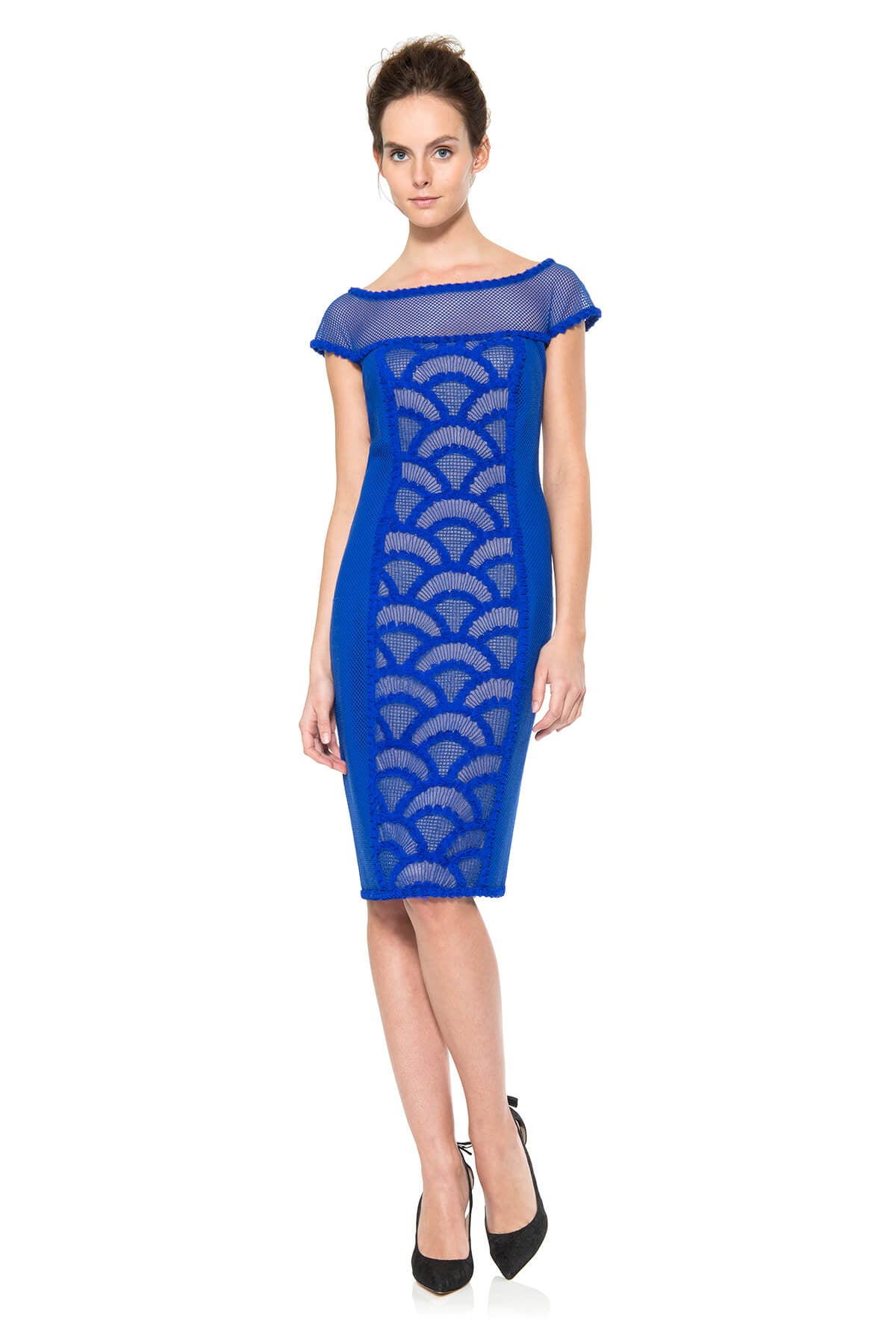 Rosette Scallop Cap Sleeve Dress