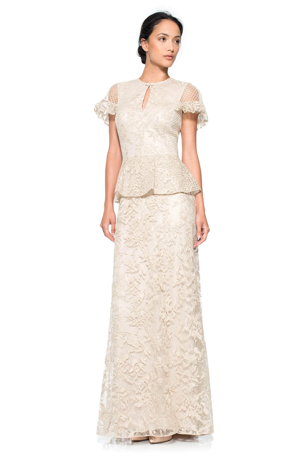 Tulle Keyhole Peplum Gown