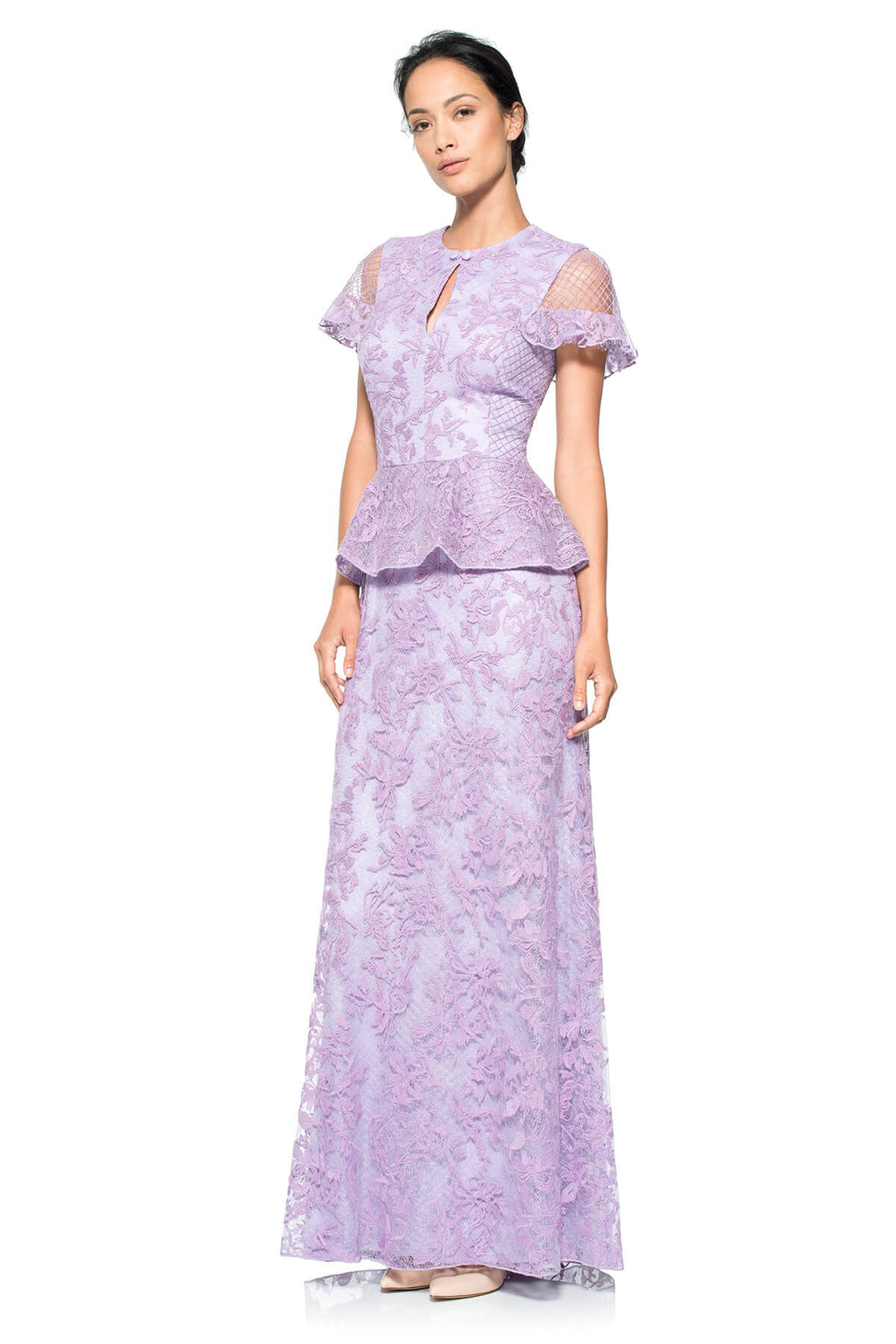 Tulle Keyhole Peplum Gown