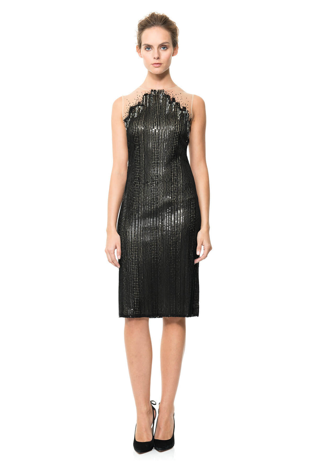 Sequin Embroidered Tulle Sheath Dress