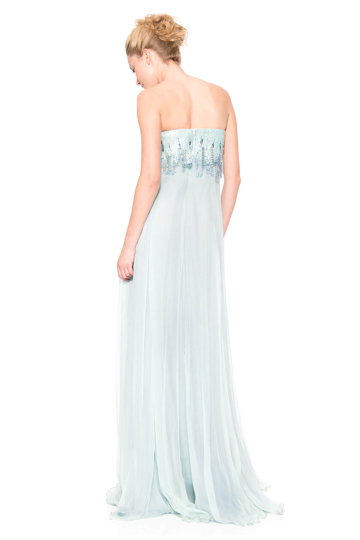 Embellished Chandelier Bodice Chiffon Strapless Gown