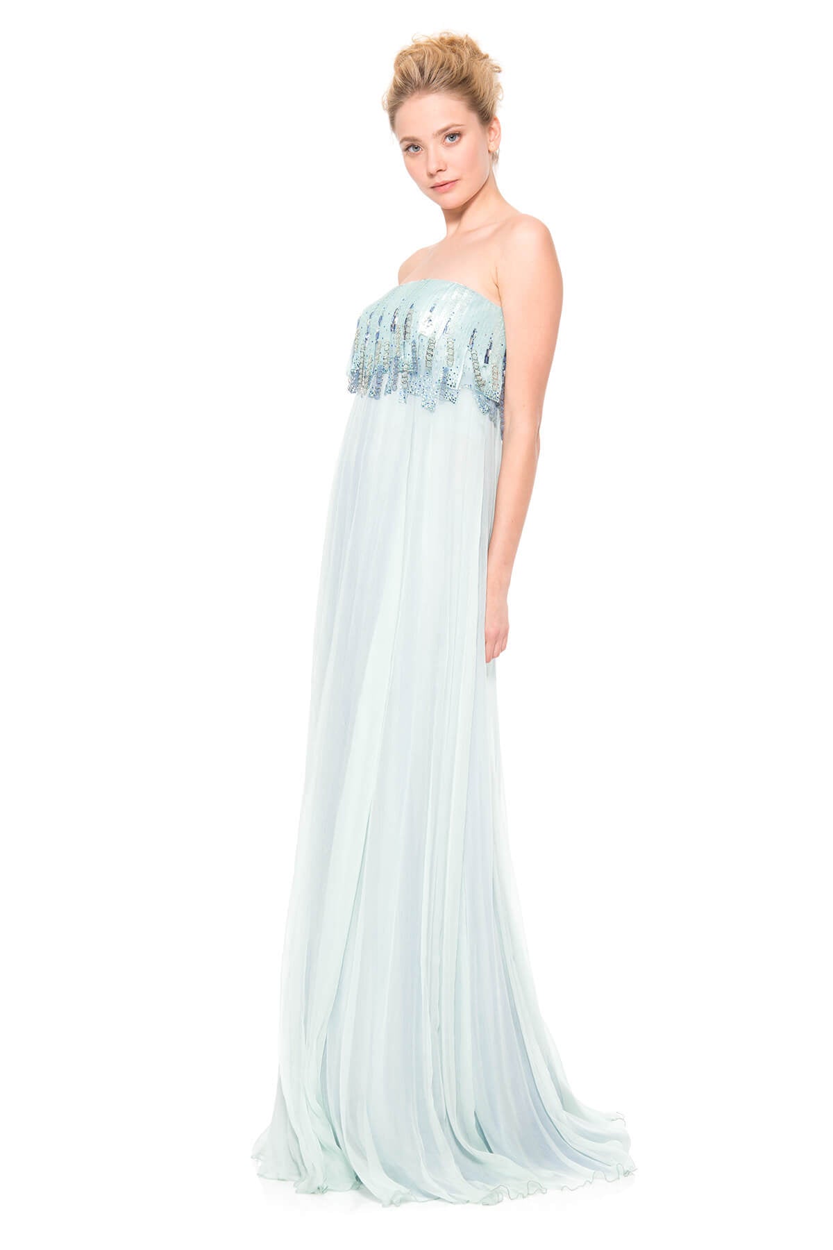 Embellished Chandelier Bodice Chiffon Strapless Gown