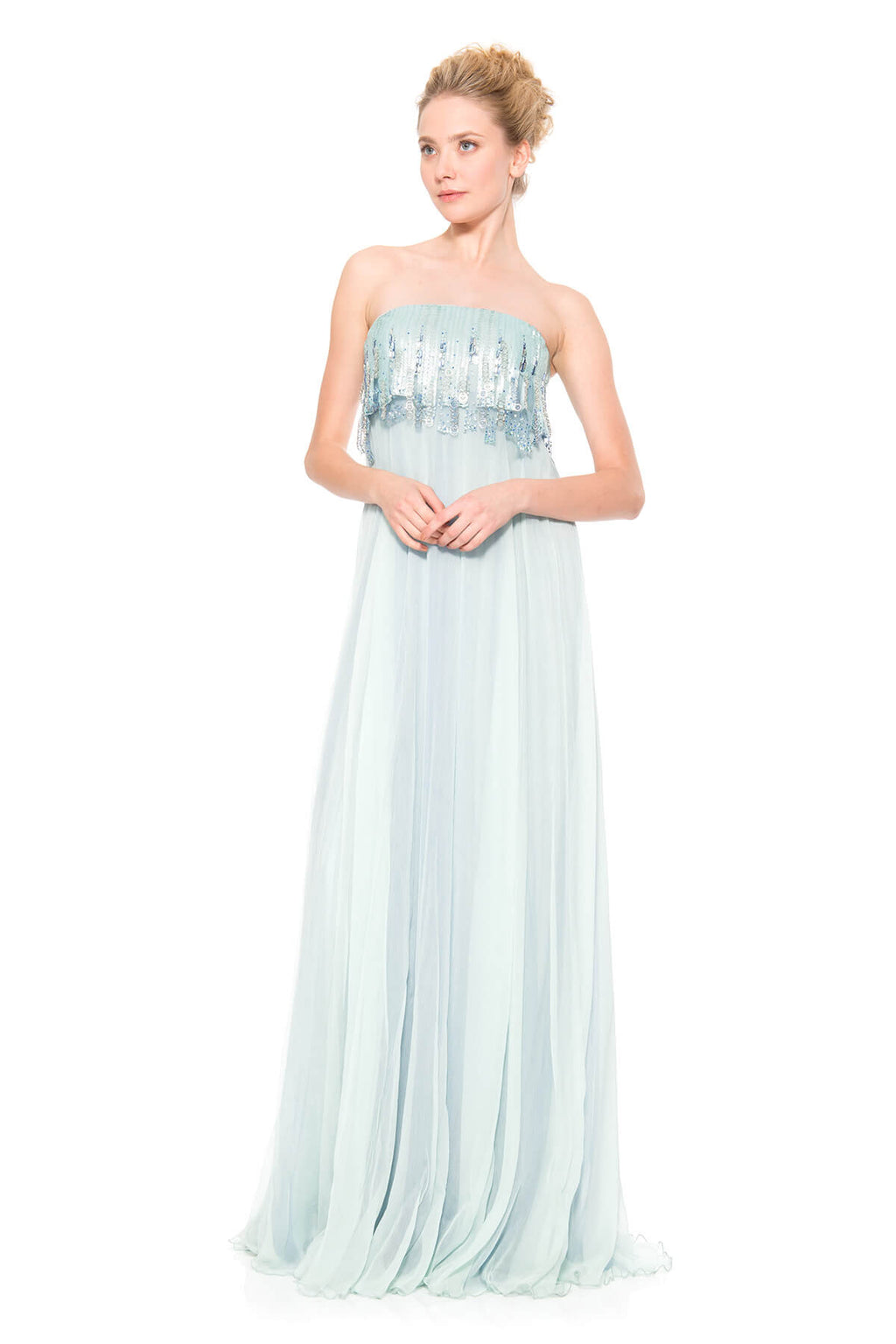 Embellished Chandelier Bodice Chiffon Strapless Gown
