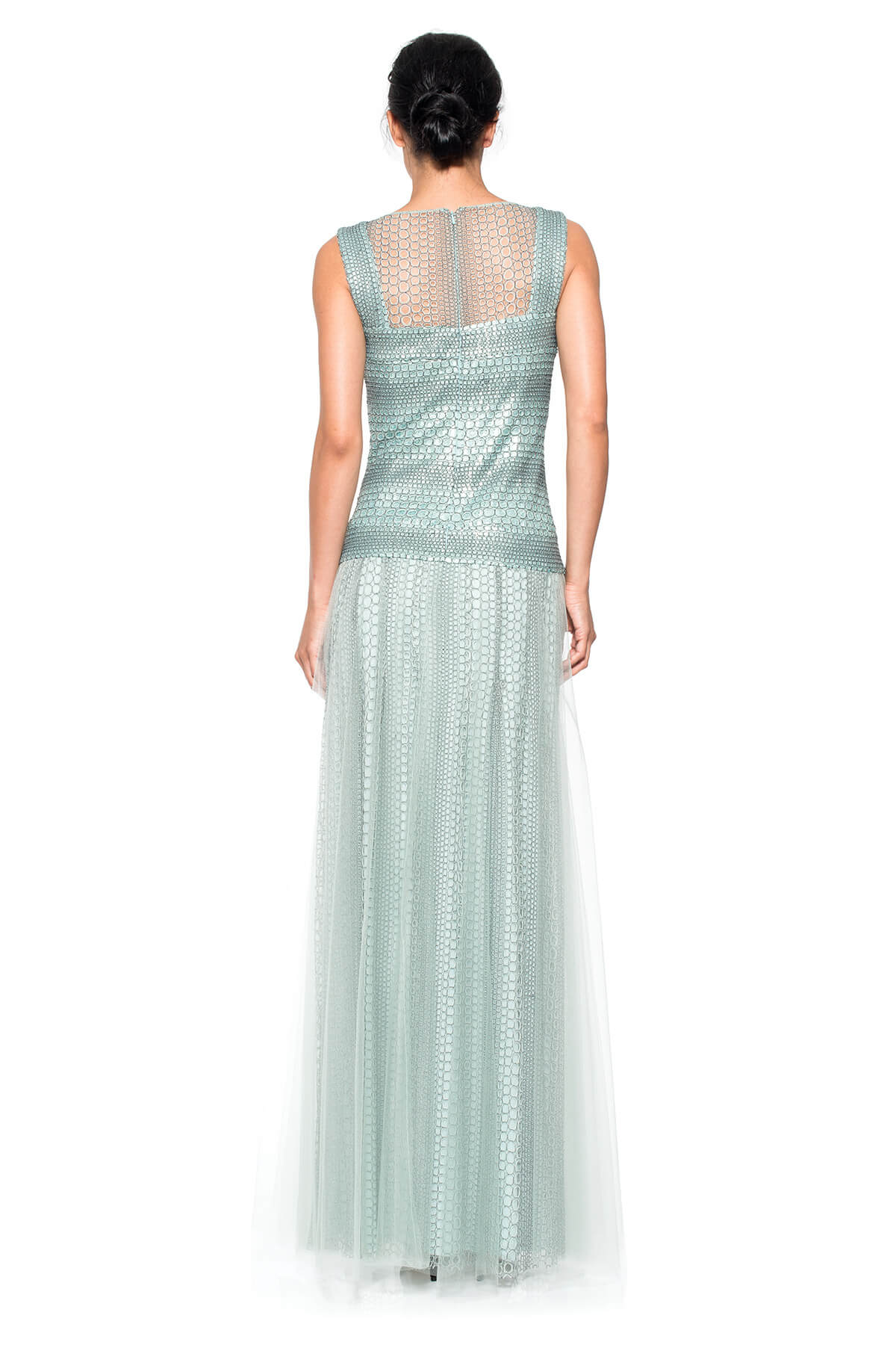 Ombre Circle Lace Boatneck Gown