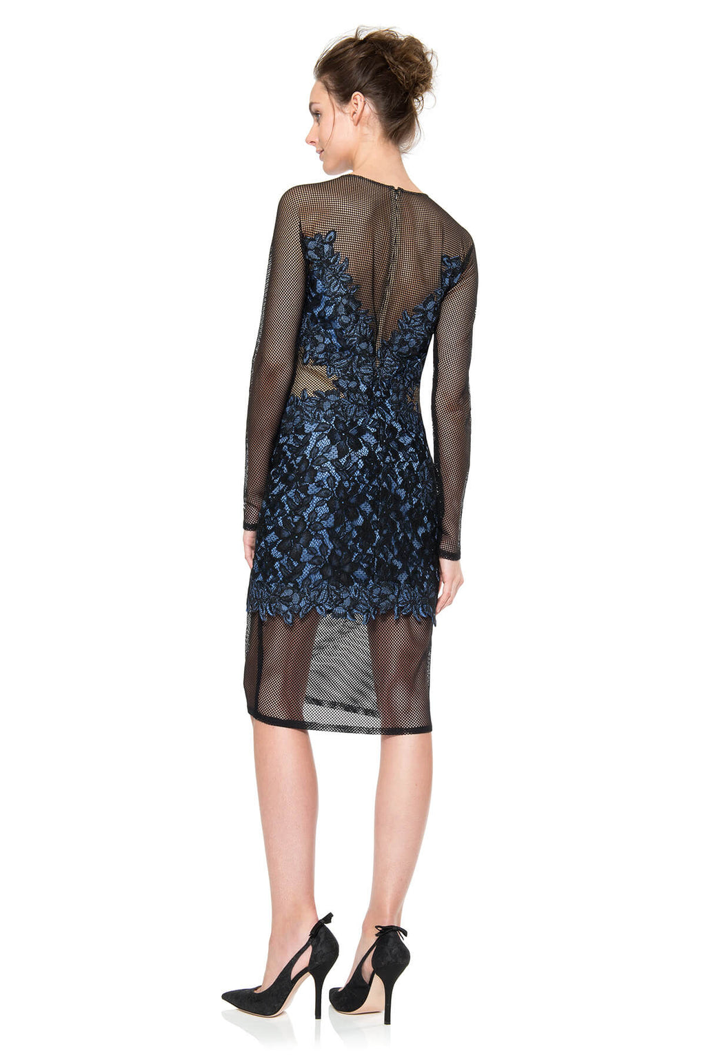 Mesh and Lace Applique Long Sleeve Dress