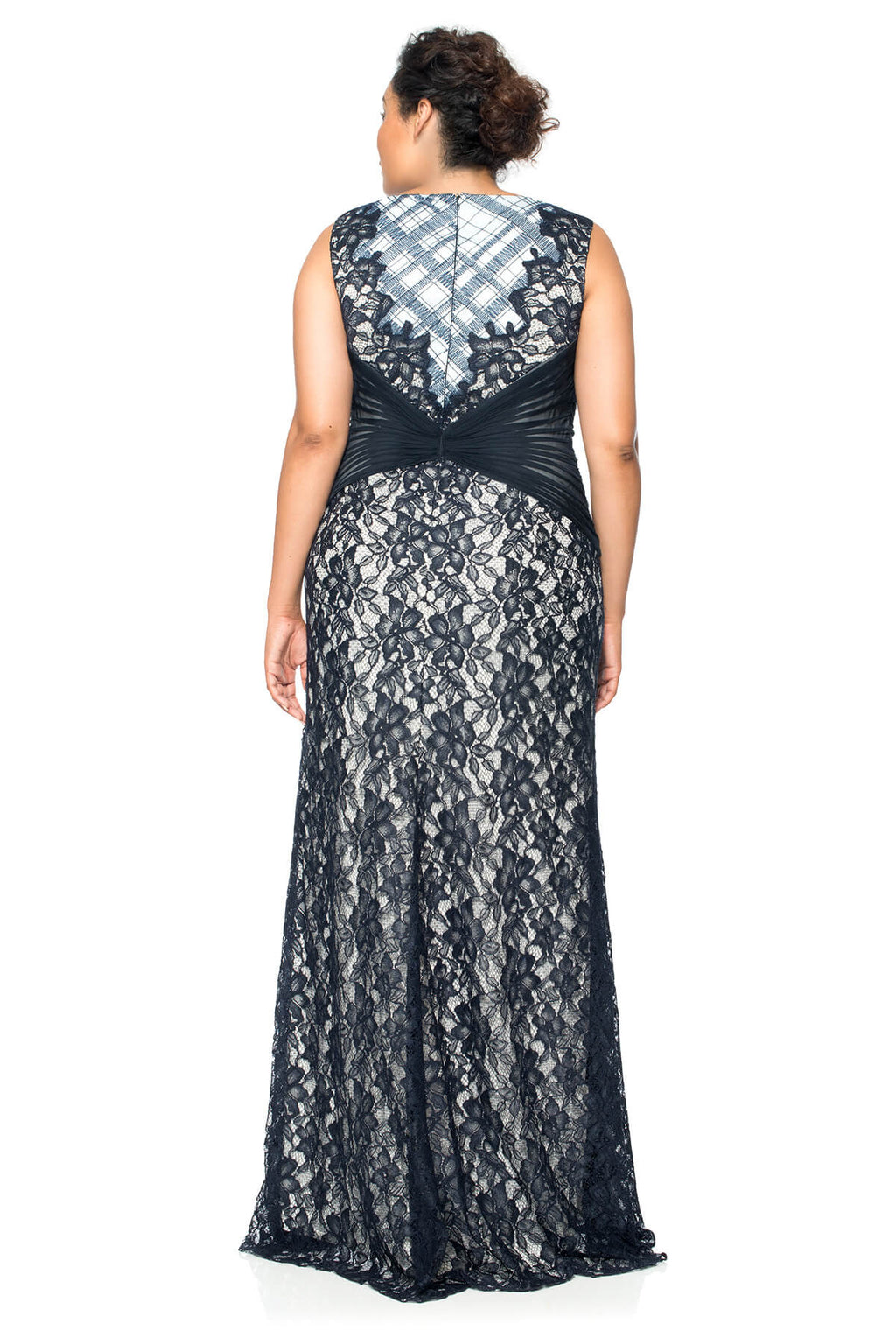 Embroidered Tulle and Pleated Tulle Boatneck Gown - PLUS SIZE
